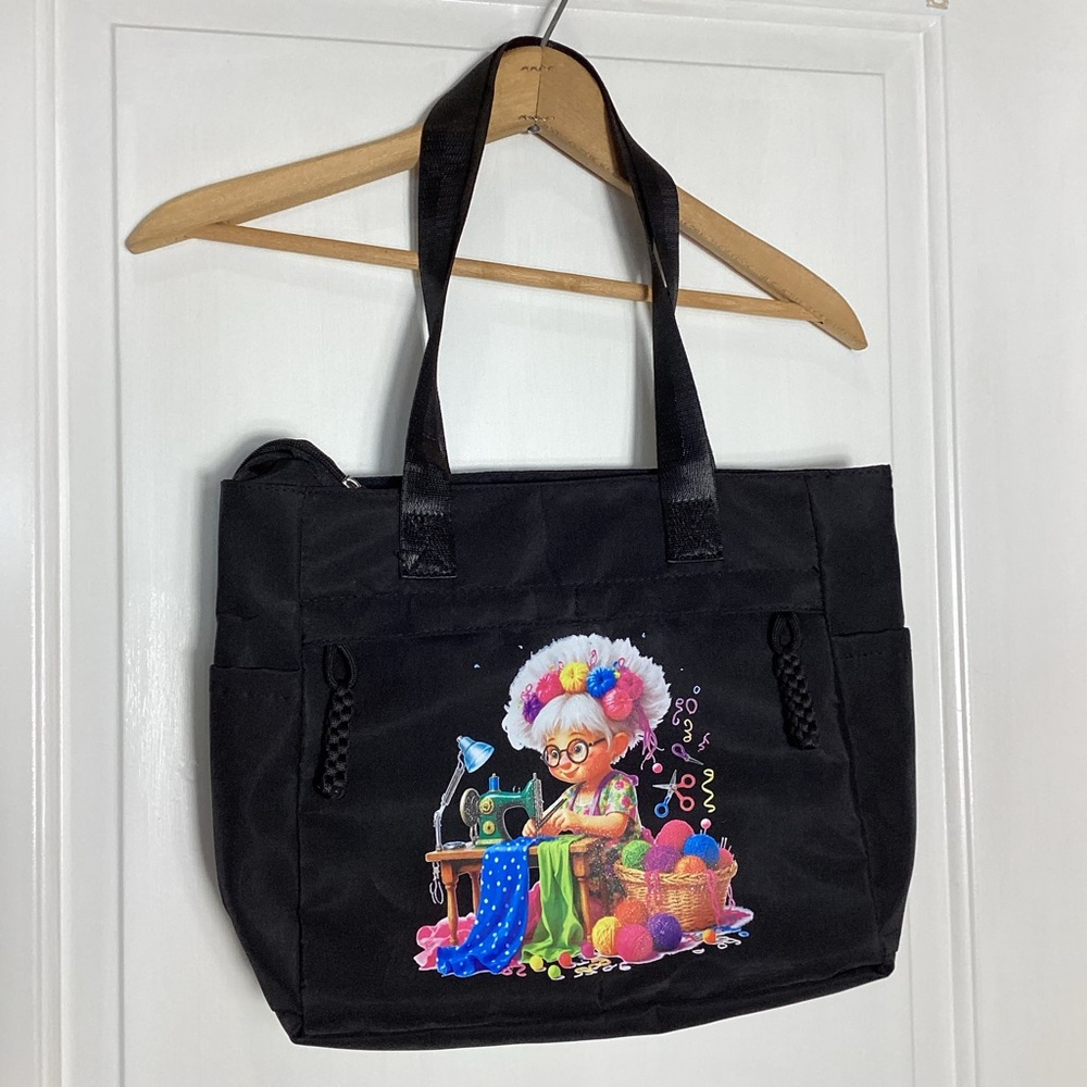 Boutique: Black Tote Bag with Colorful Design